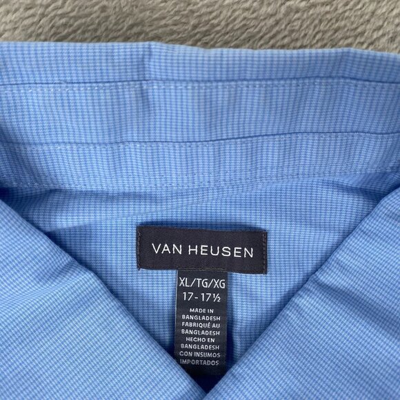 Van Heusen Mens Button-Up Shirts XL Blue Solid & Blue Check Pattern Classic Fit - Picture 15 of 16